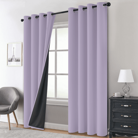 Yakamok 100% Blackout Curtains, Lilac Curtains for Bedroom 84 inch Length with Black Backing Solid Grommet Panels for Living Room 2 Panels, 52Wx84L
