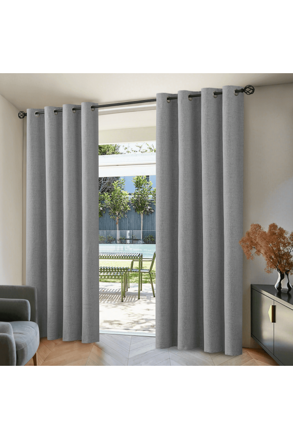 100% Blackout Dove Grey Linen Curtains 84 Inches Long for Living Room, Room Darkening Textured Curtains for Bedroom with White Liner 2 Panels