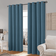 Yakamok 100% Blackout Dusty Blue Linen Curtains 84 Inches Long for Living Room, Room Darkening Textured Curtains for Bedroom with White Liner 2 Panels
