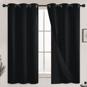 Yakamok 100% Blackout Lined Pair Curtains for Bedroom, Window Treatment Thermal Insulated Noise Blocking Drapes for Living Room(42Wx63L,Black, 2 Panels)