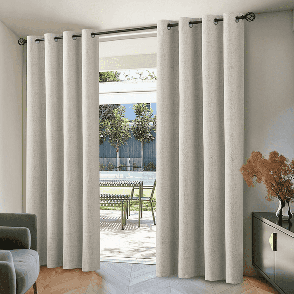 Yakamok 100% Blackout Natural Send Linen Curtains 84 Inches Long for Living Room, Room Darkening Textured Curtains for Bedroom with White Liner 2 Panels