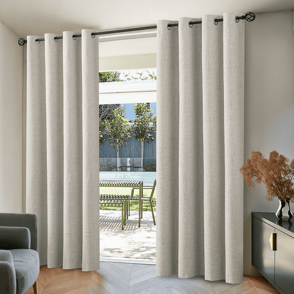Yakamok 100% Blackout Natural Send Linen Curtains 90 Inches Long for Living Room, Room Darkening Textured Curtains for Bedroom with White Liner 2 Panels