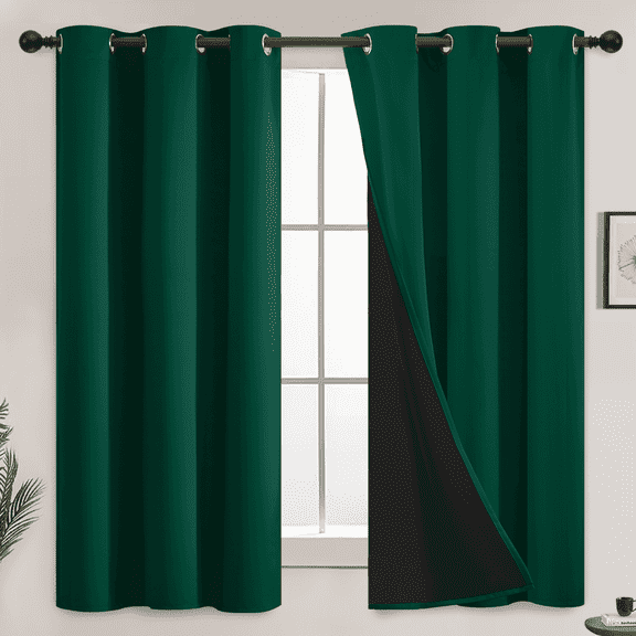 Yakamok 100% Blackout Thermal Insulated Curtains,Room Darkenning Curtains Soundproof Window Treatment Drapes for Living Room(42Wx63L,Dark Green, 2 Panels)