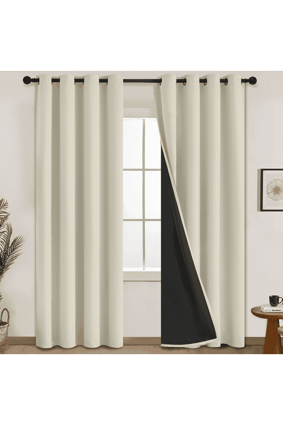 100% Cream Blackout Curtains for Bedroom, Light Blocking Thermal Insulated Noise Reducing Blackout Drapes for Living Room(52Wx84L, 2 Panels)