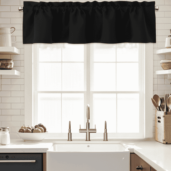 Yakamok 18 Inches Long Blackout Curtain Valances for Kitchen Windows - 1 Panels Blackout Window Valances for Basement with Rod Pocket (Black,Width 52 by Length 18,1 Pair)