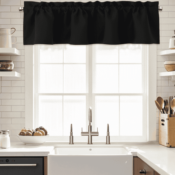 Yakamok 18 Inches Long Blackout Curtain Valances for Kitchen Windows - 1 Panels Blackout Window Valances for Basement with Rod Pocket (Black,Width 52 by Length 18,1 Pair)