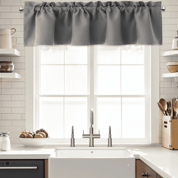 Yakamok 18 Inches Long Blackout Curtain Valances for Kitchen Windows - 1 Panels Blackout Window Valances for Basement with Rod Pocket (Grey,Width 52 by Length 18,1 Pair)
