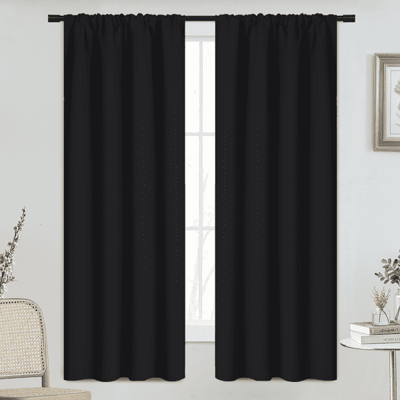 Yakamok 63 Inches Long Blackout Curtains for Windows - 2 Panels Blackout Window Drapes for Basement with Rod Pocket (Black,Width 38 by Length 63)
