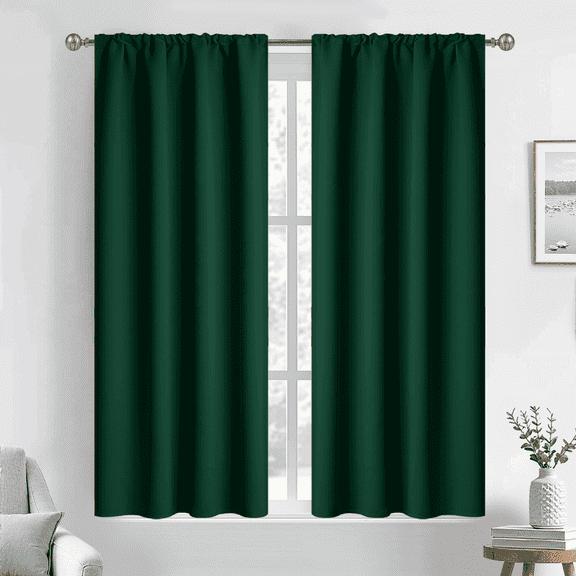 Yakamok 45 Inches Long Blackout Curtain Valances for Windows - 2 Panels Blackout Window Valances for Basement with Rod Pocket (Dark Green,Width 38 by Length 45)