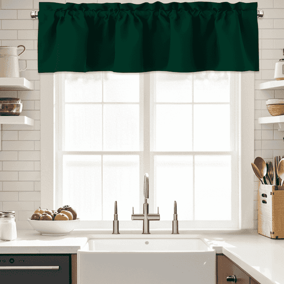 Yakamok 18 Inches Long Blackout Curtain Valances for Windows - 1 Panels Blackout Window Valances for Basement with Rod Pocket (Dark Green,Width 42 by Length 18,1 Panel)