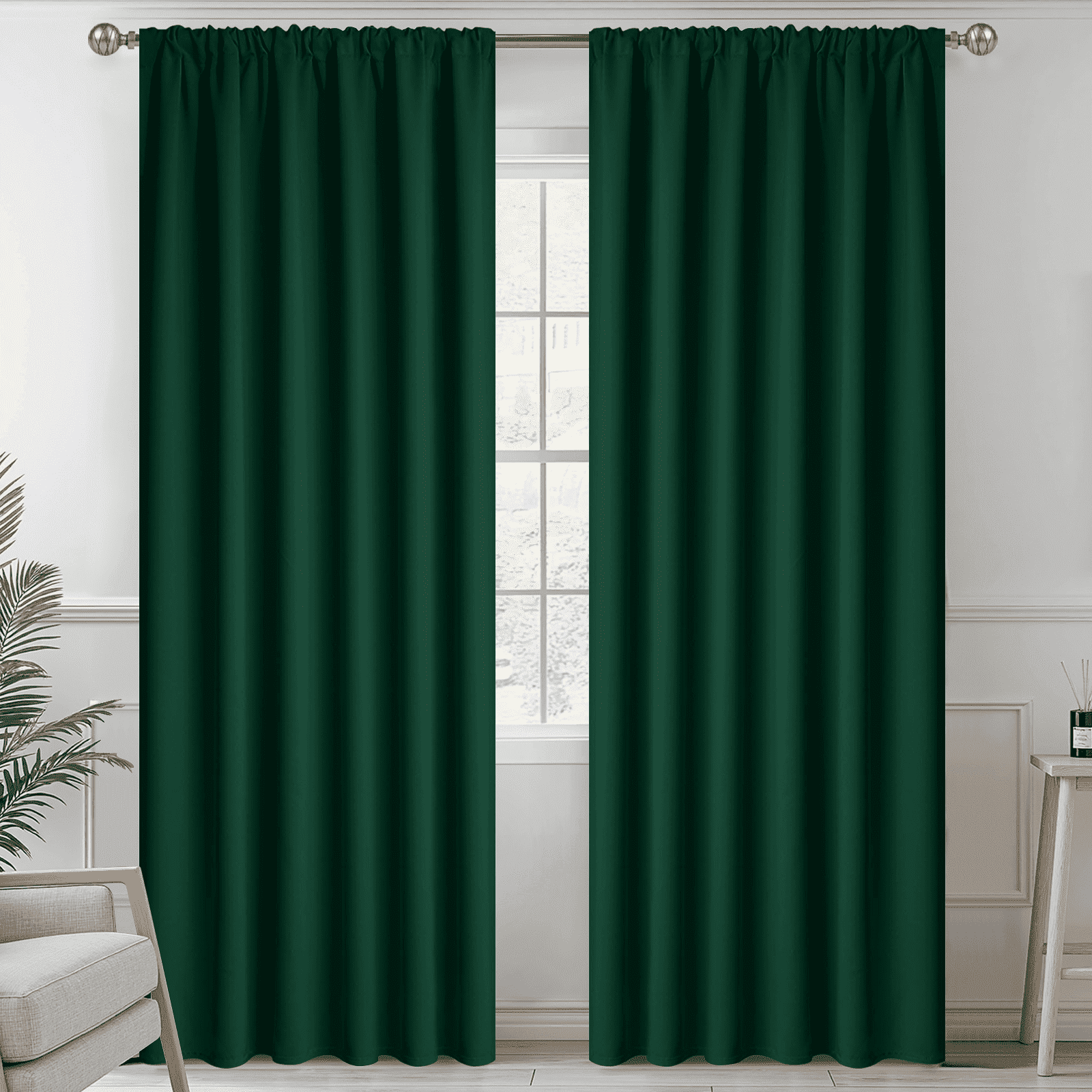 Yakamok 84 Inches Long Blackout Curtains for Windows - 2 Panels Blackout Window drapes for Basement with Rod Pocket (Dark Green,Width 52 by Length 84)