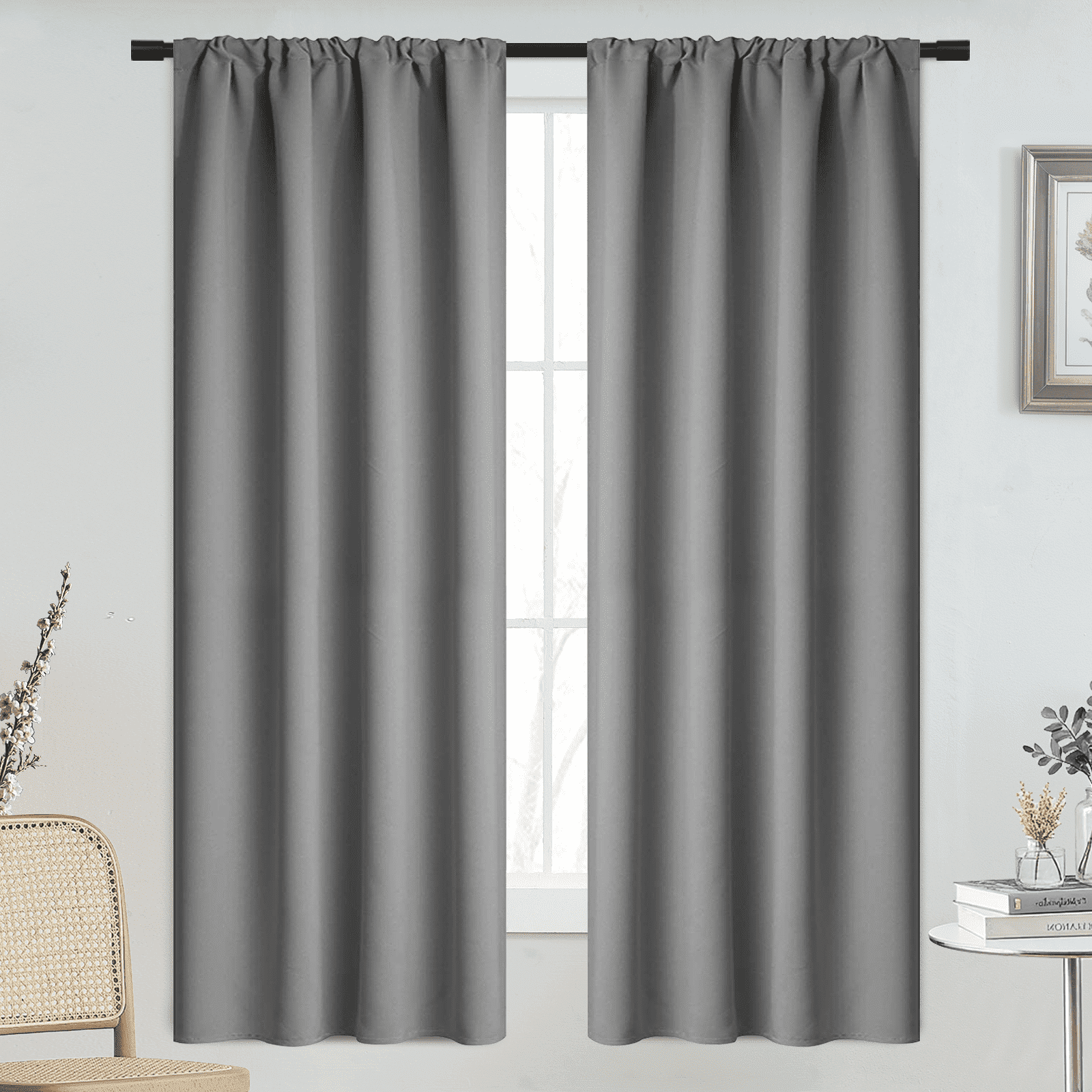 Yakamok 18 Inches Long Blackout Curtain Valances for Windows - 2 Panels Blackout Window Valances for Basement with Rod Pocket (Grey,Width 38 by Length 63)