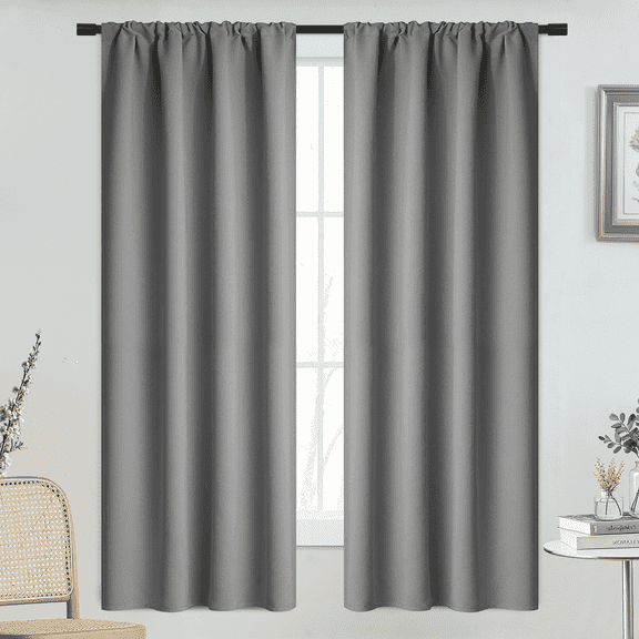 Yakamok 18 Inches Long Blackout Curtain Valances for Windows - 2 Panels Blackout Window Valances for Basement with Rod Pocket (Grey,Width 38 by Length 63)