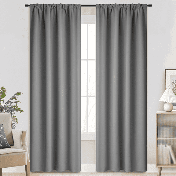 Yakamok 84 Inches Long Blackout Curtain Valances for Windows - 2 Panels Blackout Window drapes for Basement with Rod Pocket (Grey,Width 38 by Length 84)