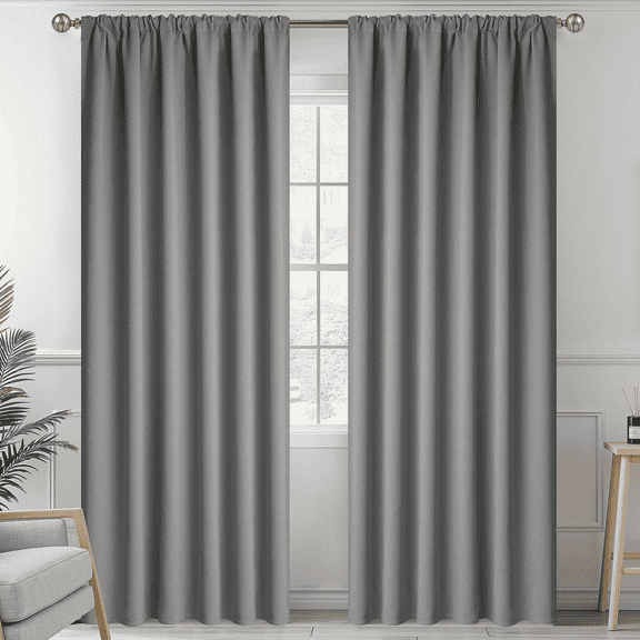 Yakamok 84 Inches Long Blackout Curtain Valances for Windows - 2 Panels Blackout Window Valances for Basement with Rod Pocket (Grey,Width 52 by Length 84)
