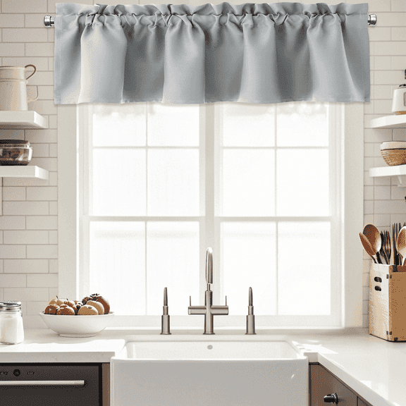 Yakamok 18 Inches Long Blackout Curtain Valances for Windows - 1 Panels Blackout Window Valances for Basement with Rod Pocket (Light Grey,Width 42 by Length 18,1 Panel)