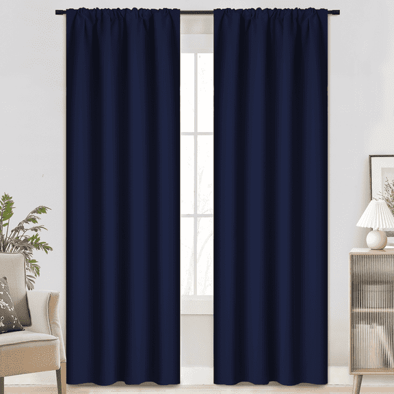 Yakamok 84 Inches Long Blackout Curtains for Windows - 2 Panels Blackout Window Drapes for Basement with Rod Pocket (Navy,Width 38 by Length 84)