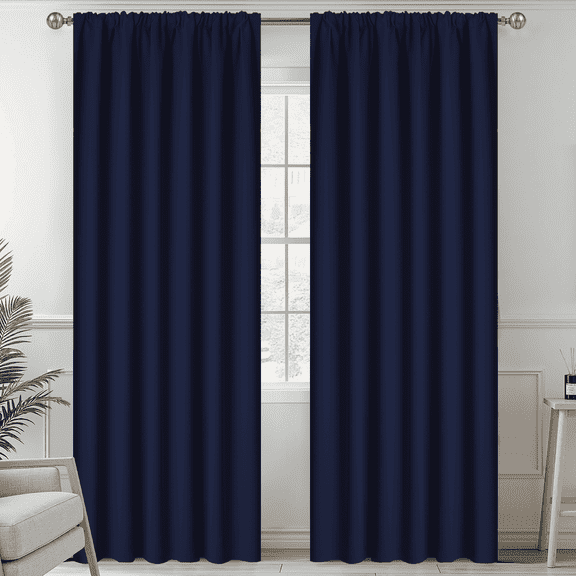 Yakamok 84 Inches Long Blackout Curtain Valances for Windows - 2 Panels Blackout Window Valances for Basement with Rod Pocket (Navy,Width 52 by Length 84)