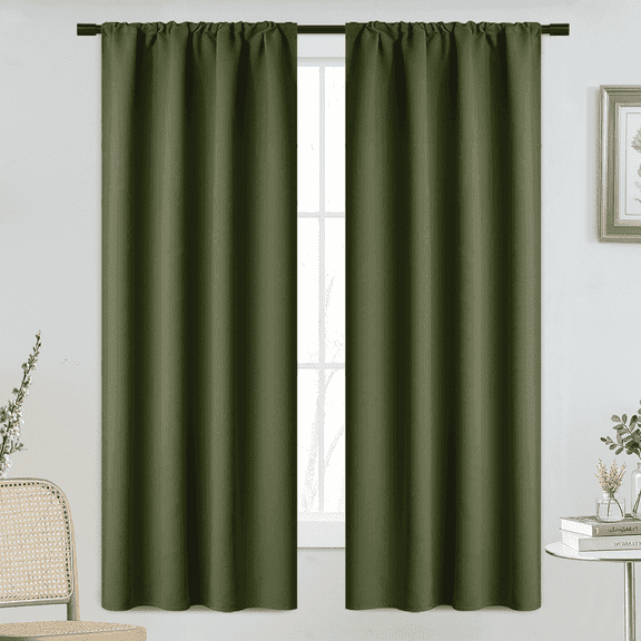 Yakamok 63 Inches Long Blackout Curtain Valances for Windows - 2 Panels Blackout Window Valances for Basement with Rod Pocket (Olive Green,Width 38 by Length 63)