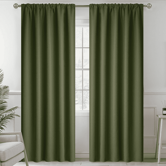 Yakamok 84 Inches Long Blackout Curtains for Windows - 2 Panels Blackout Window Drapes for Basement with Rod Pocket (Olive Green,Width 52 by Length 84)