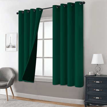 Yakamok 100% Blackout Curtains, Dark Green Curtains for Bedroom 84 Inch Length with Black Backing Solid Grommet Panels for Living Room 2 Panels, 52Wx63L