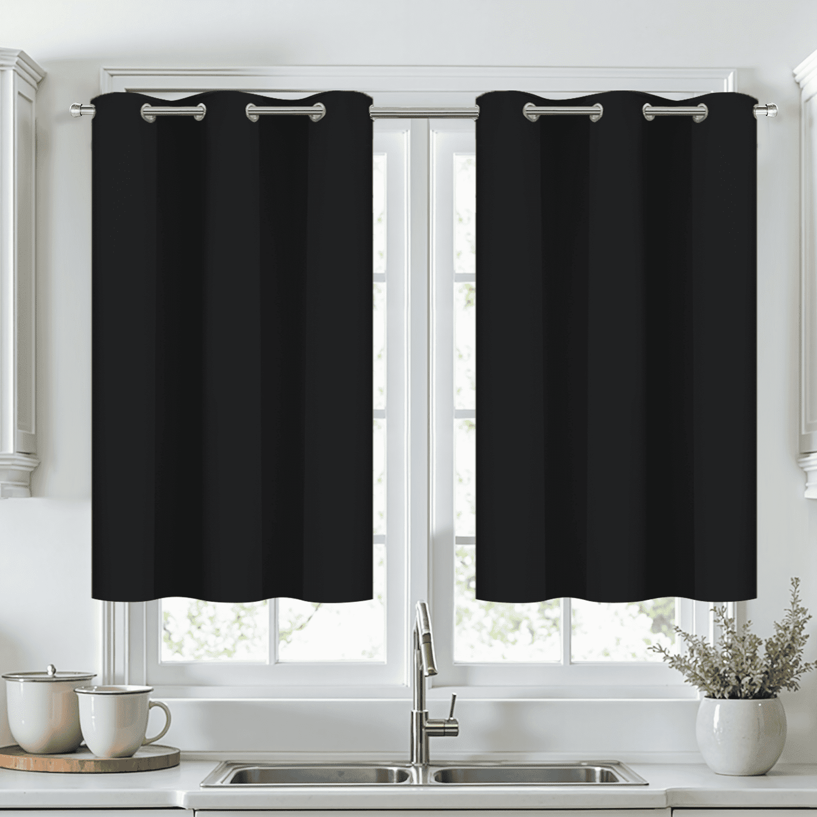 Yakamok 36 Inch Length Black Blackout Curtains for Bedroom, Thermal Insulated Room Darkening Grommet Top Window Drapes for Living Room,42W x 36L,2 Panels