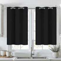 Yakamok 36 Inch Length Black Blackout Curtains for Bedroom, Thermal Insulated Room Darkening Grommet Top Window Drapes for Living Room,42W x 36L,2 Panels