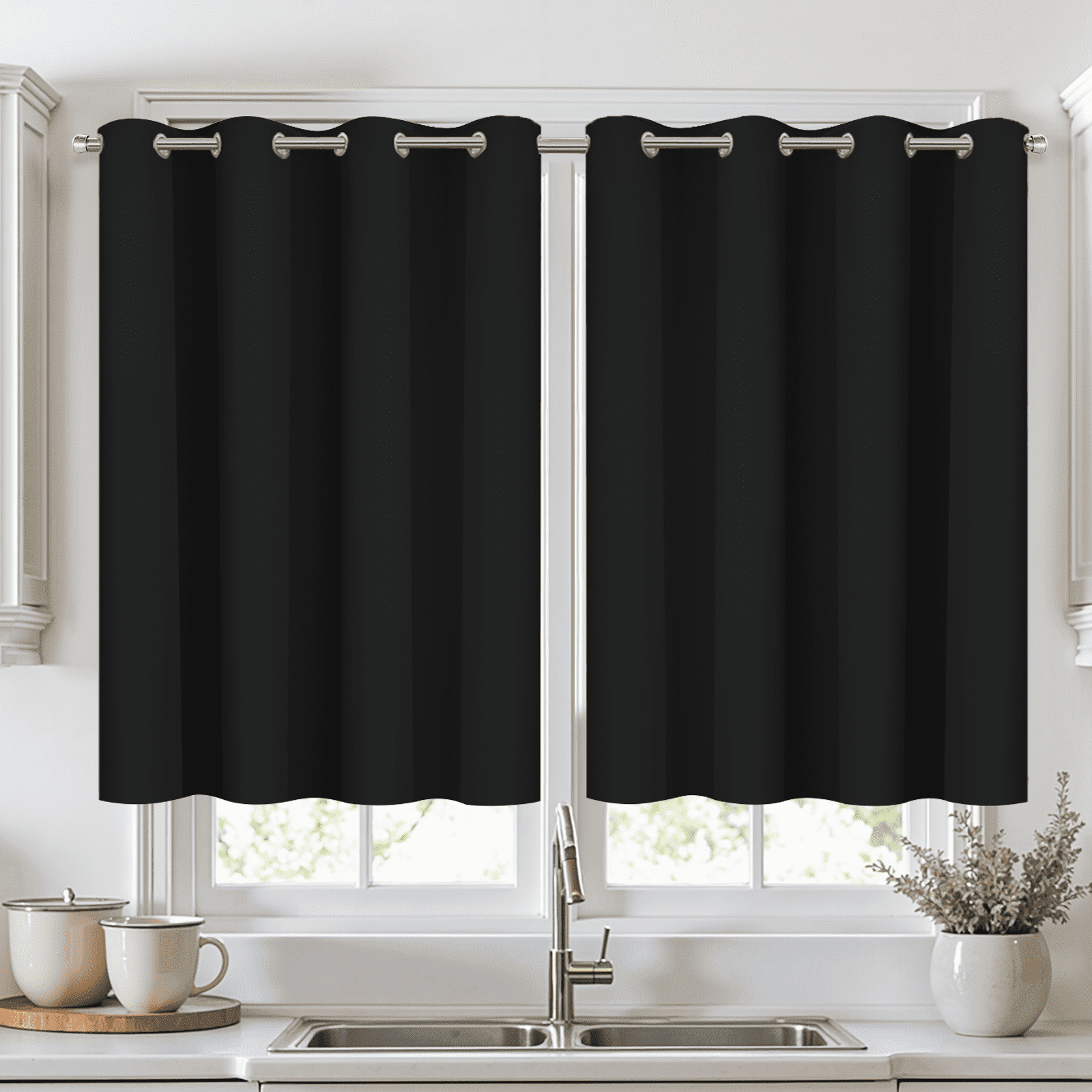 Yakamok 36 Inch Length Black Blackout Curtains for Bedroom, Thermal Insulated Room Darkening Grommet Top Window Drapes for Living Room,52W x 36L,2 Panels