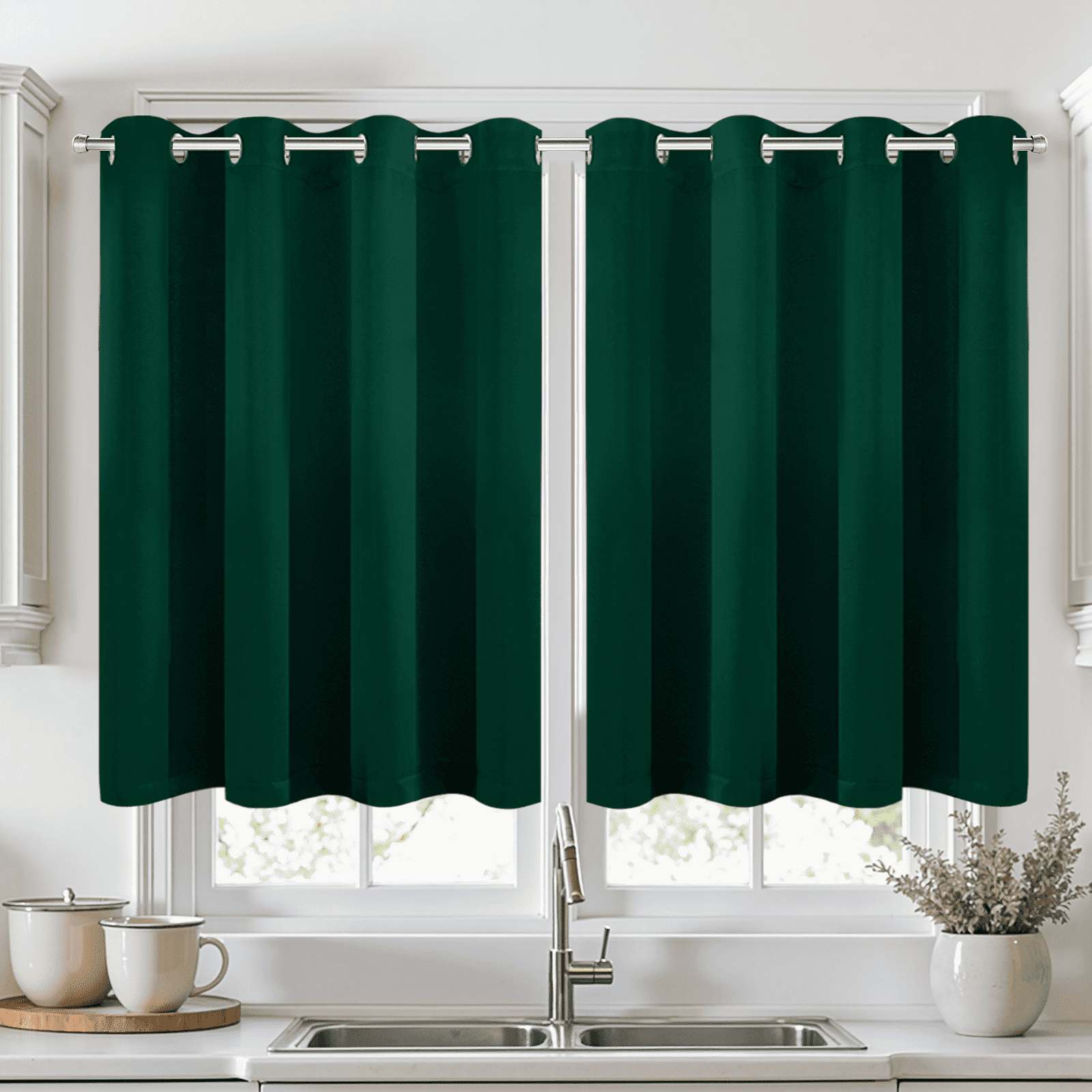 Yakamok 36 Inch Length Dark Green Blackout Curtains for Bedroom, Thermal Insulated Room Darkening Grommet Top Window Drapes for Living Room,52W x 63L,2 Panels