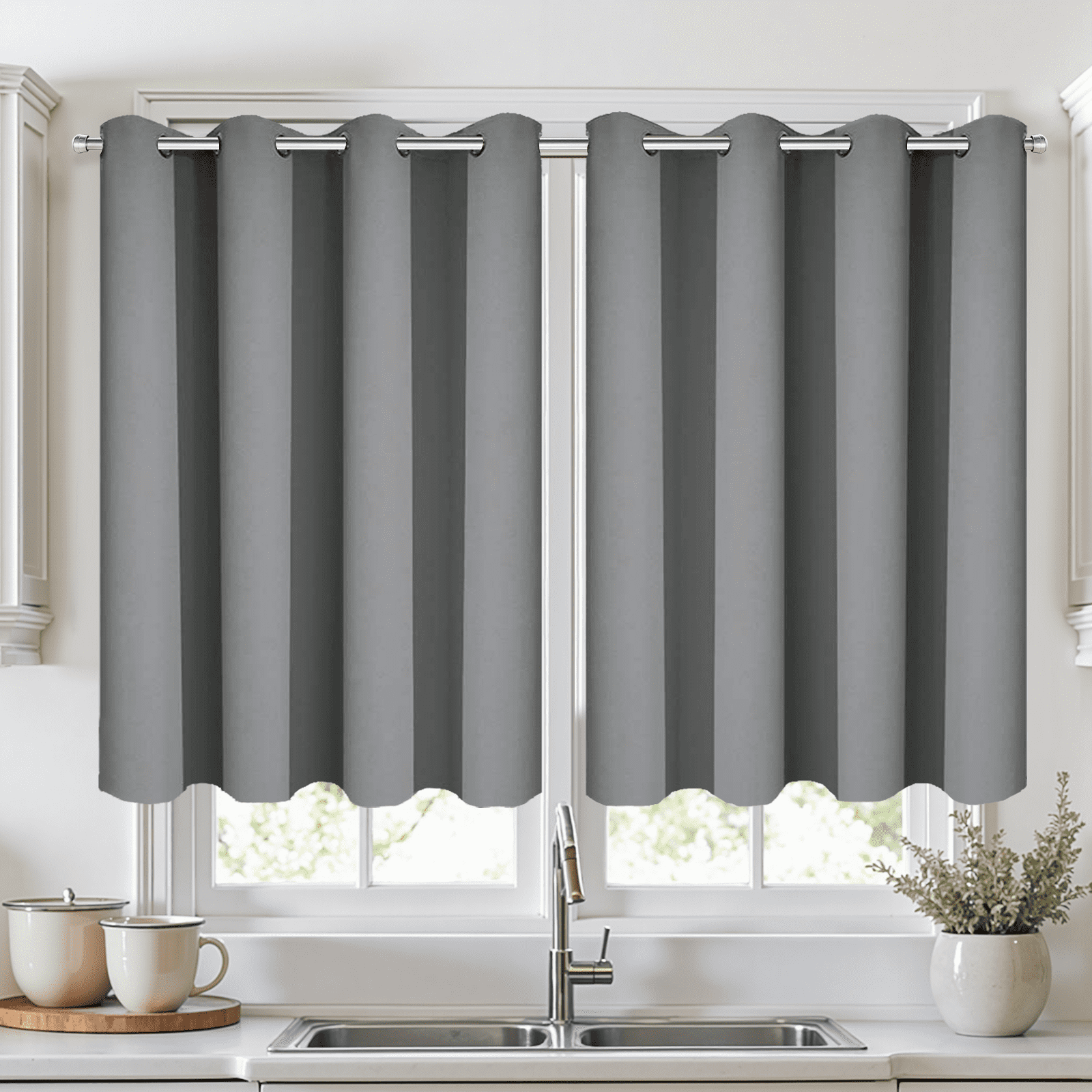 Yakamok 36 Inch Length Grey Blackout Curtains for Bedroom, Thermal Insulated Room Darkening Grommet Top Window Drapes for Living Room,52W x 36L,2 Panels