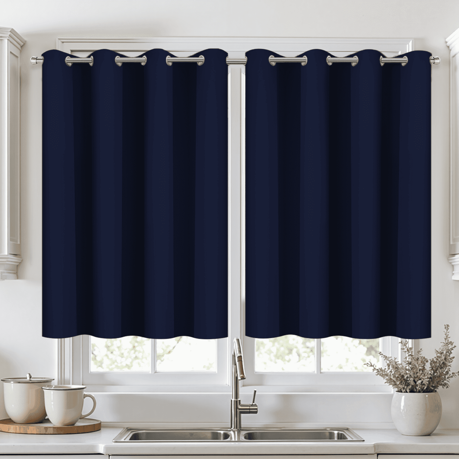 Yakamok 36 Inch Length Navy Blackout Curtains for Bedroom, Thermal Insulated Room Darkening Grommet Top Window Drapes for Living Room,52W x 36L,2 Panels