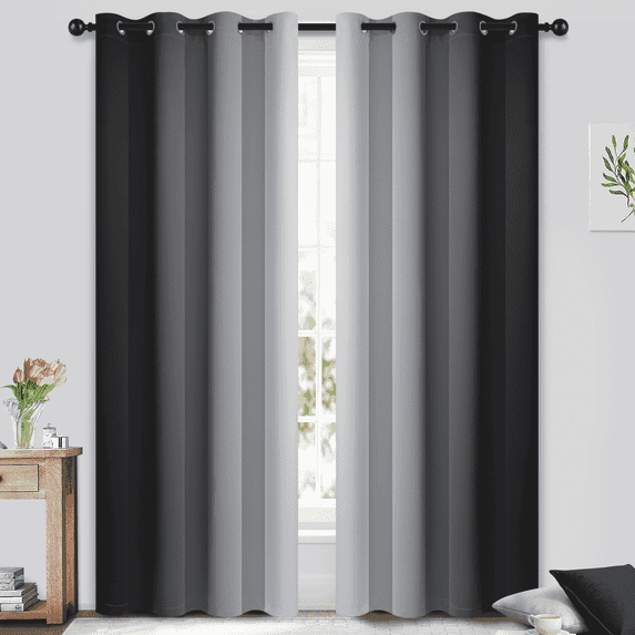 Yakamok Black Curtain for Bedroom/Living Room Blackout,Ombre Curtains Grommet Light Blocking Room Darkening Window Drapes 2 Panels,52x84 inches