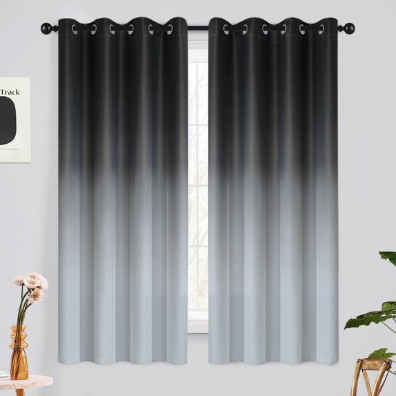 Yakamok Black Curtains with Grommet Room Darkening Ombre Window Drapes for Living Room/Bedroom,2 Panels, 52x63 Inch