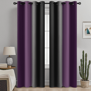Yakamok Blackout Ombre Purple and Black Curtains for Bedroom, Gradient Room Darkening Curtains, Grommet Thermal Insulated Light Blocking Window Drapes for Living Room,52 x 84 Inch,2 Panels