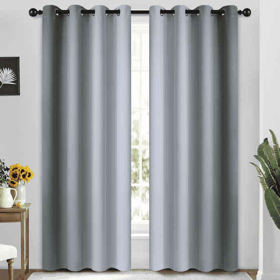 Yakamok Grommet Grey Blackout Ombre Curtains,Room Darkening Drapes for Living Room Blackout, 52x84 inches, 2 Panels