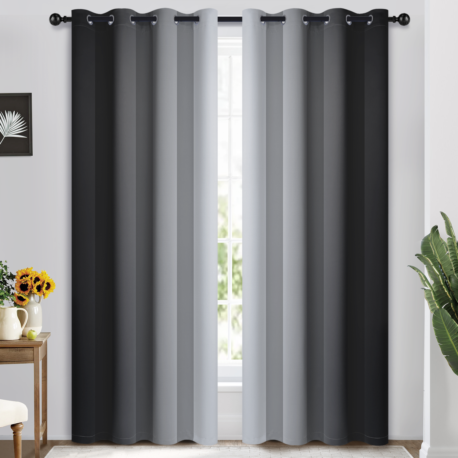 Cutains Block Yakamok Decorative Grommet Light Blocking Curtains for Living/Bedroom ...