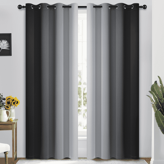 Yakamok Grommet Light Blocking Black Ombre Curtains,Room Darkening Window Drapes for Bedroom/Living Room Blackout, 52x84 inches, 2 Panels