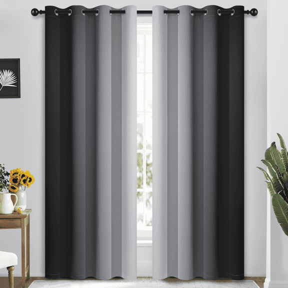 Yakamok Grommet Light Blocking Black Ombre Curtains,Room Darkening Window Drapes for Bedroom/Living Room Blackout, 52x84 inches, 2 Panels