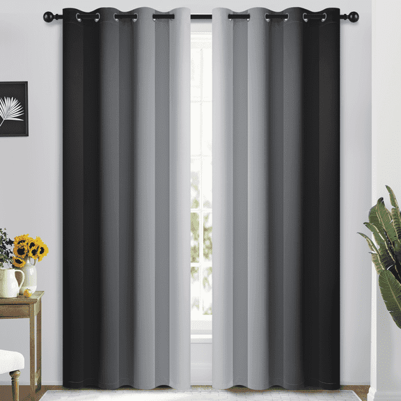 Yakamok Grommet Light Blocking Black Ombre Curtains,Room Darkening Window Drapes for Bedroom/Living Room Blackout, 52x84 inches, 2 Panels