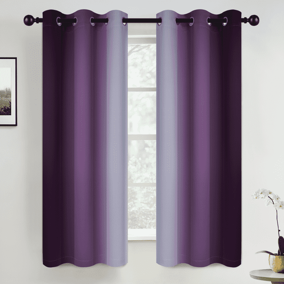 Yakamok Grommet Light Blocking Blackout Ombre Purple Curtains for Bedroom,Room Darkening Window Drapes for Living Room, 42x63 inches, 2 Panels