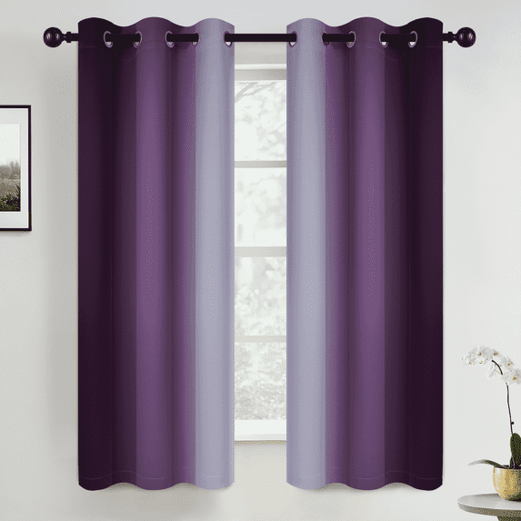 Yakamok Grommet Light Blocking Blackout Ombre Purple Curtains for Bedroom,Room Darkening Window Drapes for Living Room, 42x63 inches, 2 Panels
