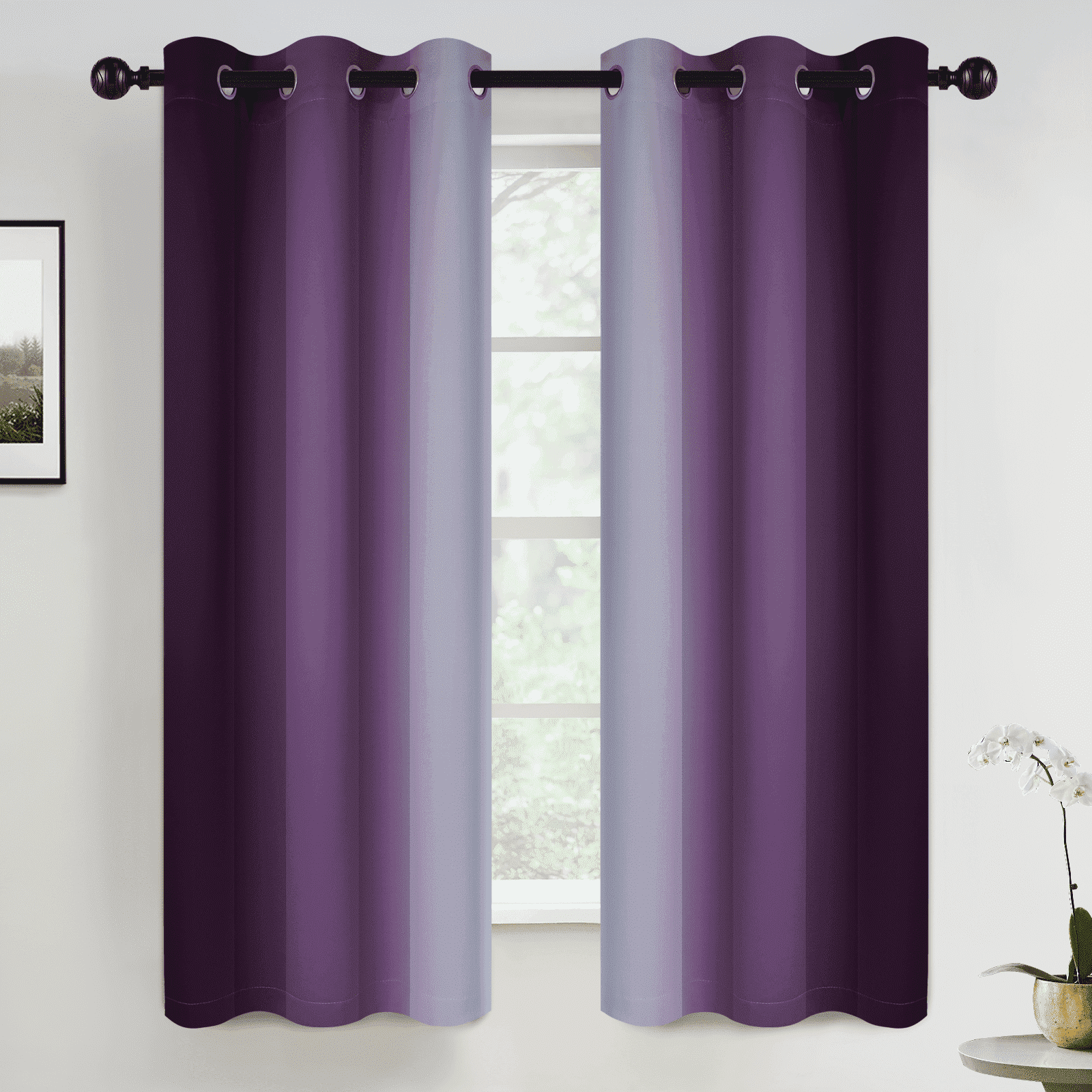 Yakamok Grommet Light Blocking Blackout Ombre Purple Curtains for Bedroom,Room Darkening Window Drapes for Living Room, 42x63 inches, 2 Panels