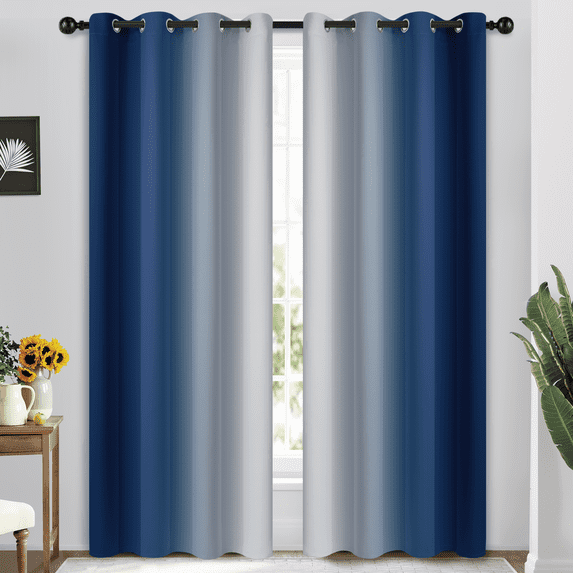 Yakamok Grommet Light Blocking Blue Ombre Curtains,Room Darkening Window Drapes for Bedroom/Living Room, 52x72 inches, 2 Panels