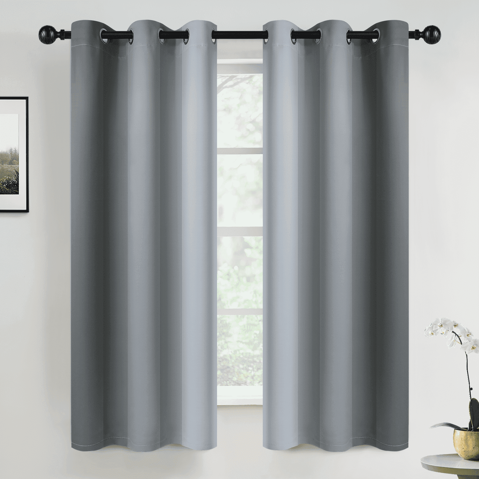 Yakamok Grommet Light Blocking Grey Blackout Ombre Curtains,Room Darkening Window Drapes for Bedroom/Living Room Blackout, 42x63 inches, 2 Panels