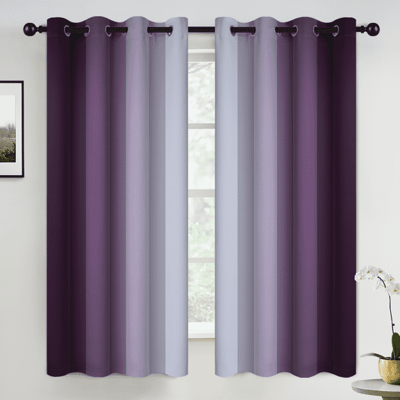 Yakamok Grommet Light Blocking Purple Ombre Curtains,Room Darkening Window Drapes for Bedroom/Living Room Blackout, 52x63 inches, 2 Panels
