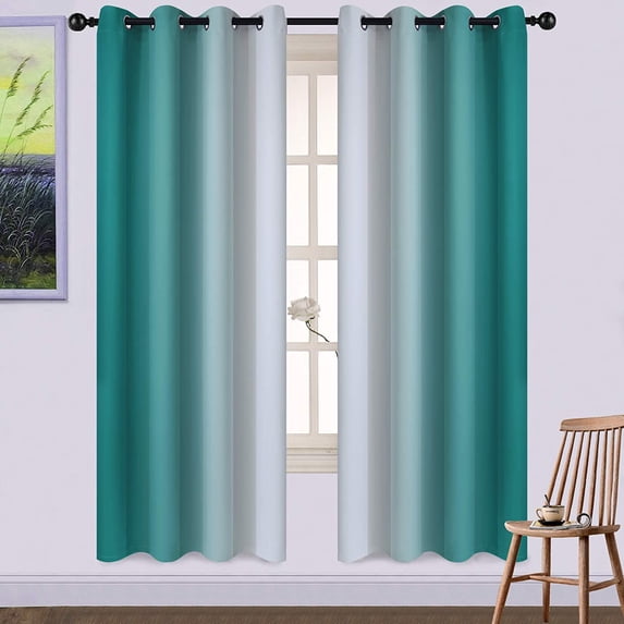 Yakamok Grommet Light Blocking Teal Ombre Curtains,Room Darkening Window Drapes for Bedroom/Living Room, 52x72 inches, 2 Panels