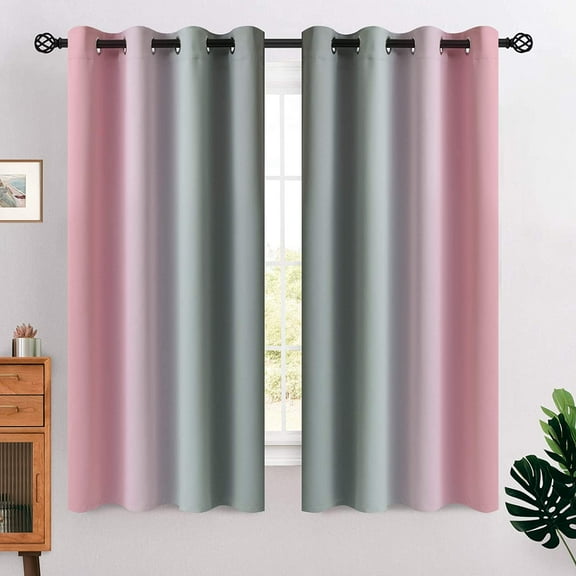 Yakamok Grommet Pink and Grey Ombre Room Darkening Curtains for Living Room/ Bedroom,2 Panels, 52x63 inches