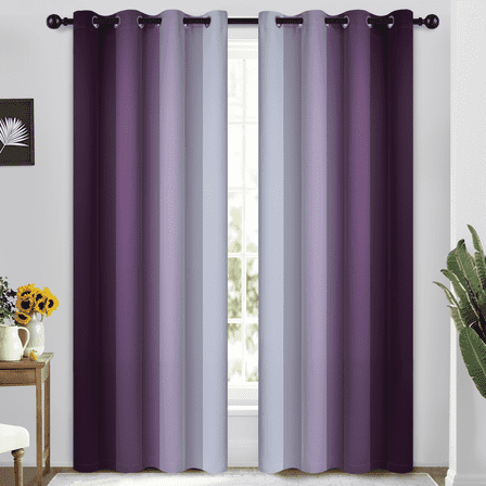 Yakamok Grommet Purple Blackout Ombre Curtains,Room Darkening for Bedroom/Living Room Blackout, 52x84 inches, 2 Panels