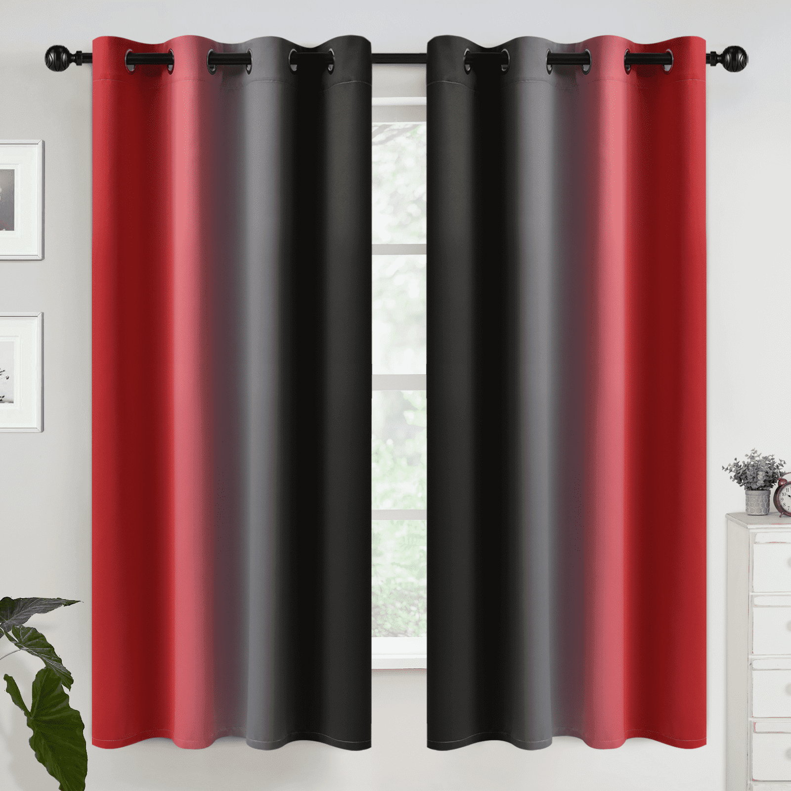 Yakamok Grommet Red and Black Ombre Room Darkening Curtains for Living Room/ Bedroom,2 Panels, 52x63 inches