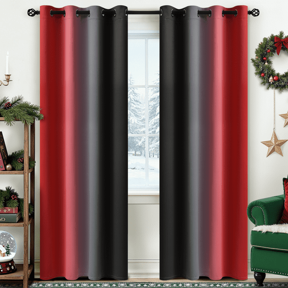 Yakamok Grommet Red and Black Ombre Room Darkening Curtains for Living Room/ Bedroom,2 Panels, 52x84 inches
